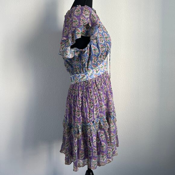 Hemant & Nandita Hera Dress Large Short Sleeve Tiered Georgette Mini - Picture 6 of 16